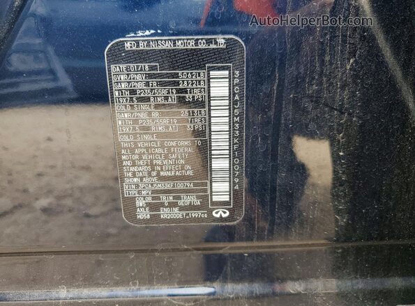 3PCAJ5M33KF100794 2019 INFINITI QX50 Blue Вид наклейки з VIN-кодом