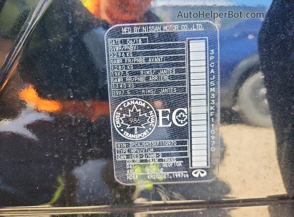 3PCAJ5M33KF110970 2019 INFINITI QX50 Черный Вид наклейки с VIN-кодом