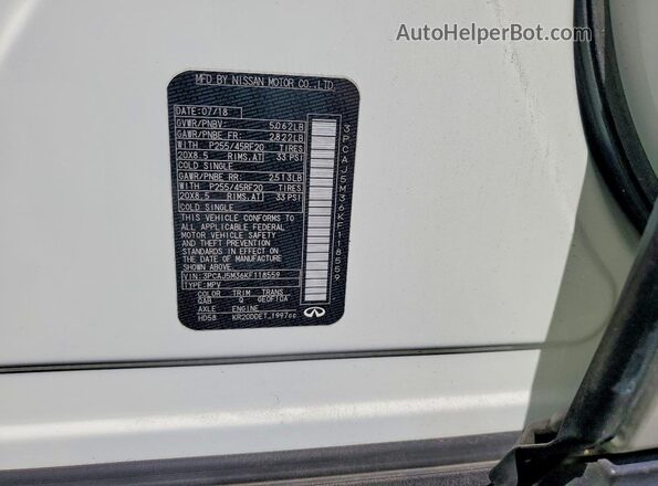 3PCAJ5M36KF118559 2019 INFINITI QX50 White 