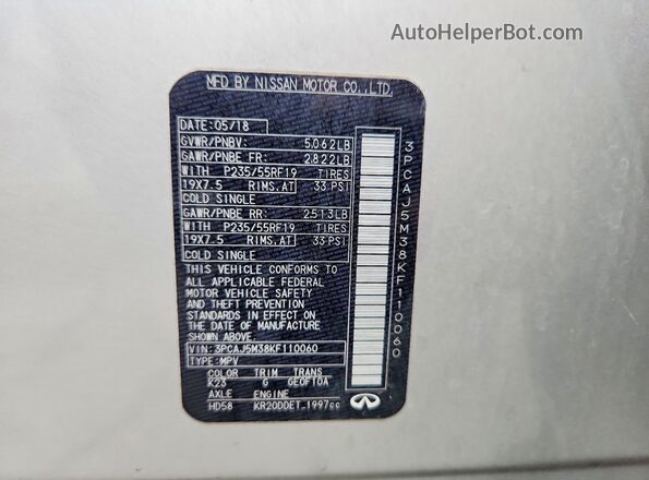 3PCAJ5M38KF110060 2019 INFINITI QX50 Silver 
