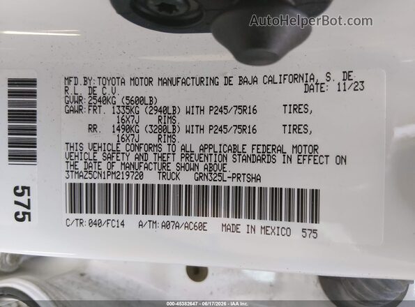 3TMAZ5CN1PM219720 2023 TOYOTA TACOMA White Вид підкапотного простору