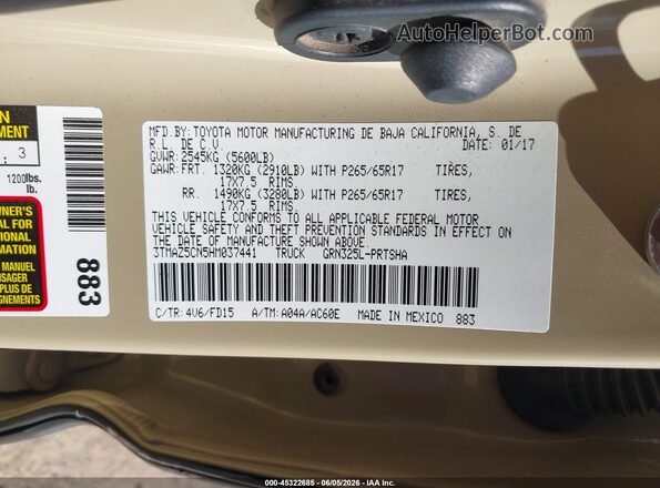 3TMAZ5CN5HM037441 2017 TOYOTA TACOMA Tan Widok komory silnika