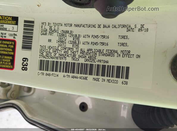 3TMAZ5CN6KM078975 2019 TOYOTA TACOMA White Շարժիչի բաժամունքի տեսք