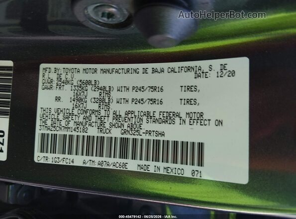 3TMAZ5CN7MM145182 2021 TOYOTA TACOMA Gray Widok komory silnika