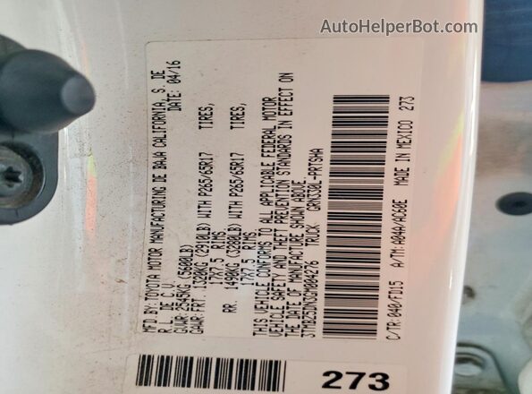 3TMBZ5DN3GM004276 2016 TOYOTA TACOMA White 