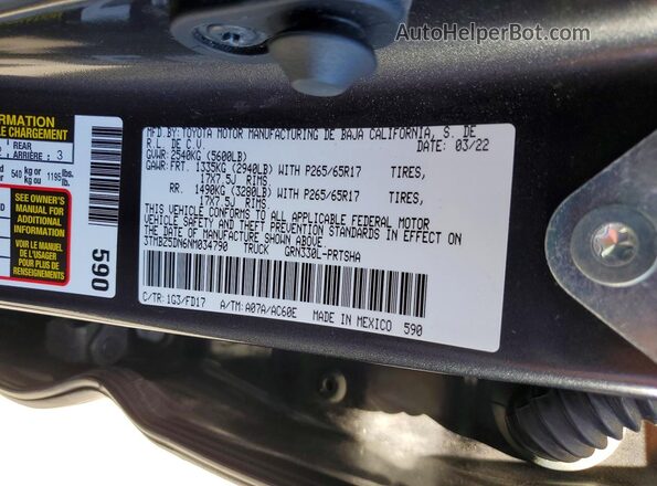 3TMBZ5DN6NM034790 2022 TOYOTA TACOMA Charcoal Engine compartment view