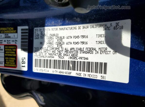 3TMCZ5AN0JM144544 2018 TOYOTA TACOMA Blue Widok komory silnika