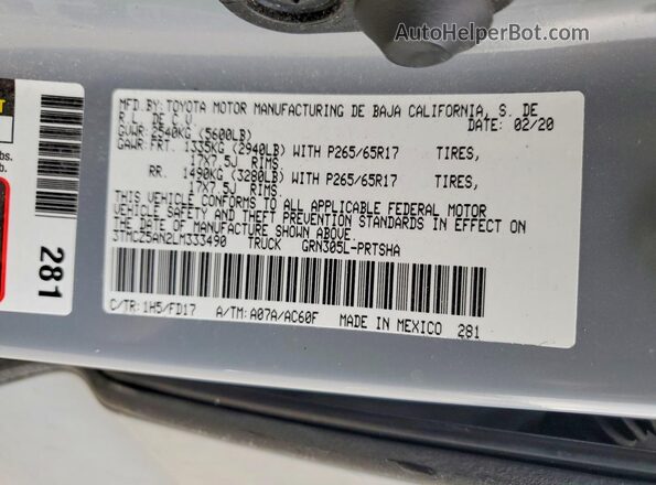 3TMCZ5AN2LM333490 2020 TOYOTA TACOMA Gray 