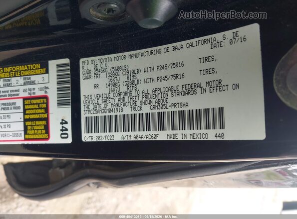 3TMCZ5AN3GM041918 2016 TOYOTA TACOMA Black Vista del compartimento del motor