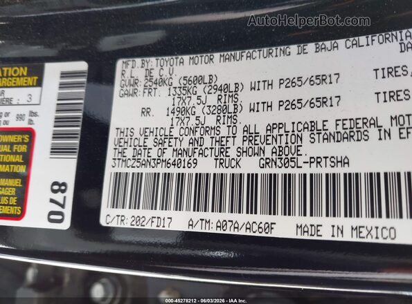 3TMCZ5AN3PM640169 2023 TOYOTA TACOMA Black Widok komory silnika