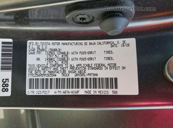 3TMCZ5AN5MM383544 2021 TOYOTA TACOMA Gray Vista del compartimento del motor