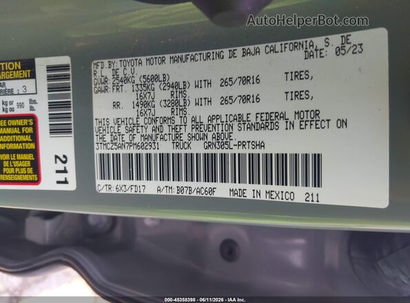 3TMCZ5AN7PM602931 2023 TOYOTA TACOMA Gray Engine compartment view