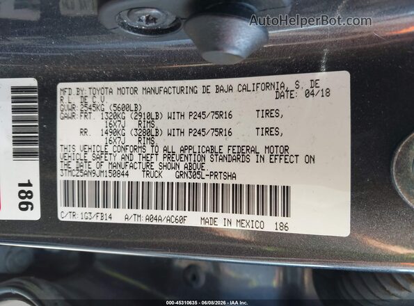 3TMCZ5AN9JM150844 2018 TOYOTA TACOMA Серый Вид подкапотного пространства