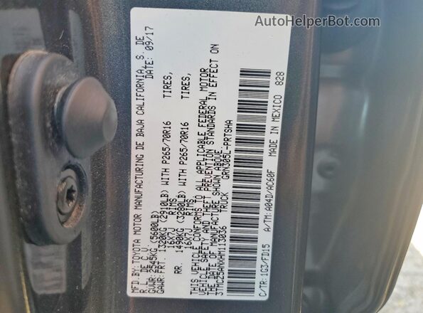 3TMCZ5ANXHM113036 2017 TOYOTA TACOMA Gray VIN sticker view