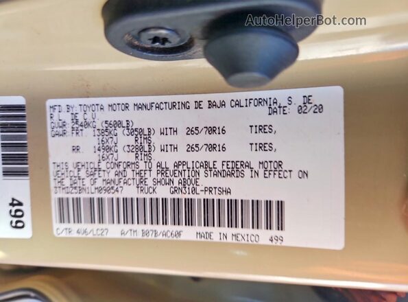 3TMDZ5BN1LM090547 2020 TOYOTA TACOMA Tan Вид підкапотного простору