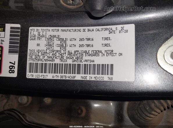 3TMDZ5BN9LM094409 2020 TOYOTA TACOMA Gray Widok komory silnika