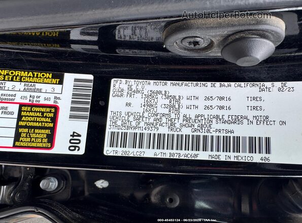 3TMDZ5BN9PM149379 2023 TOYOTA TACOMA Black Շարժիչի բաժամունքի տեսք