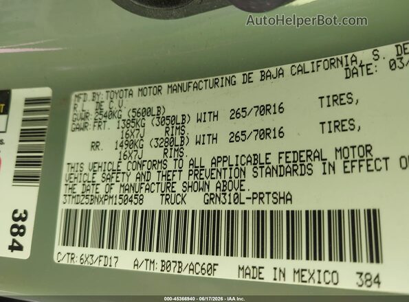 3TMDZ5BNXPM150458 2023 TOYOTA TACOMA Green Вид підкапотного простору