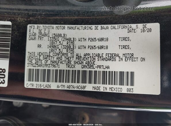 3TMGZ5AN1MM379671 2021 TOYOTA TACOMA 4WD Black Widok komory silnika