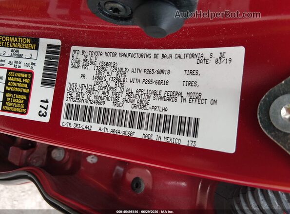 3TMGZ5AN7KM240609 2019 TOYOTA TACOMA Красный Вид подкапотного пространства