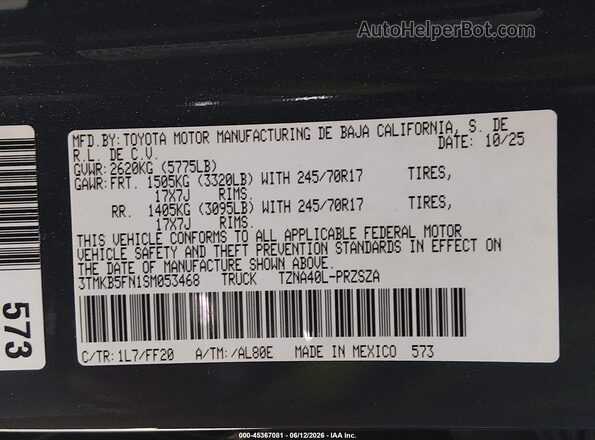 3TMKB5FN1SM053468 2025 TOYOTA TACOMA 2WD Gray Engine compartment view