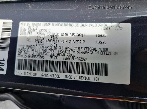 3TMKB5FN4RM023505 2024 TOYOTA TACOMA Charcoal Widok komory silnika