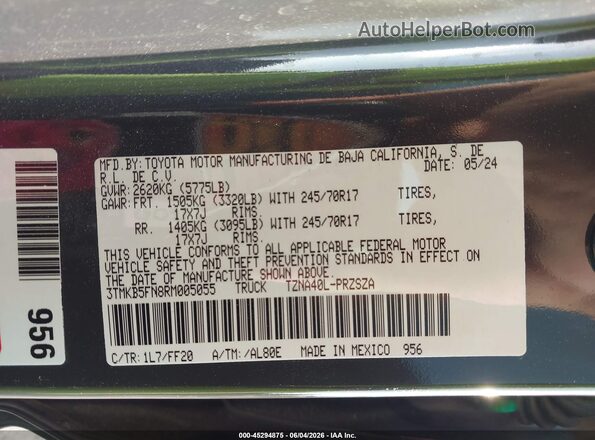 3TMKB5FN8RM005055 2024 TOYOTA TACOMA Серый Вид подкапотного пространства