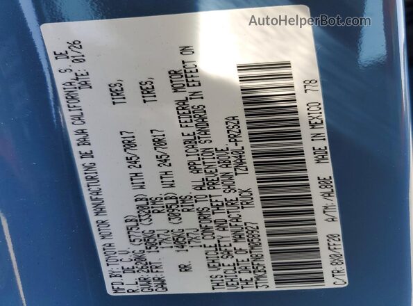 3TMKB5FN8TM058927 2026 TOYOTA TACOMA Blue Engine compartment view