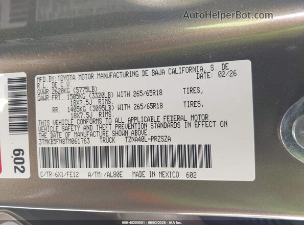 3TMKB5FN8TM061763 2026 TOYOTA TACOMA Green Вид підкапотного простору