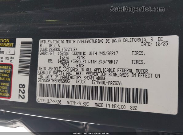 3TMKB5FN9SM052083 2025 TOYOTA TACOMA 2WD Gray Engine compartment view
