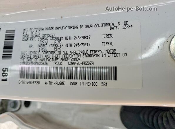 3TMKB5FNXSM025636 2025 TOYOTA TACOMA White Engine compartment view