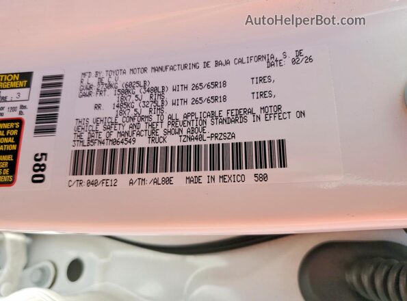 3TMLB5FN4TM064549 2026 TOYOTA TACOMA White 
