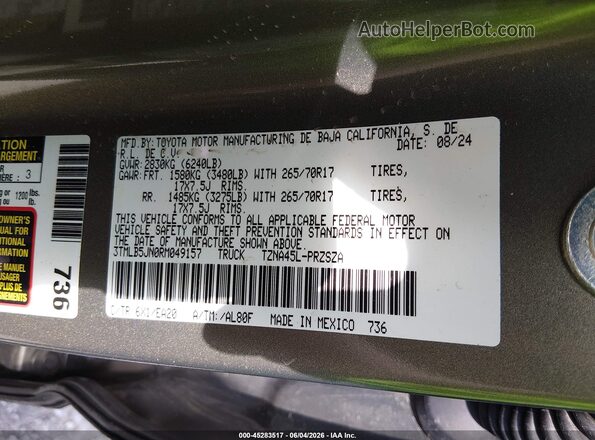 3TMLB5JN0RM049157 2024 TOYOTA TACOMA Green Շարժիչի բաժամունքի տեսք