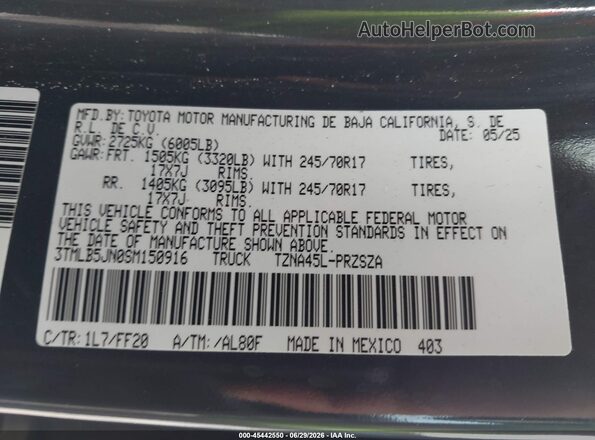 3TMLB5JN0SM150916 2025 TOYOTA TACOMA Gray Շարժիչի բաժամունքի տեսք