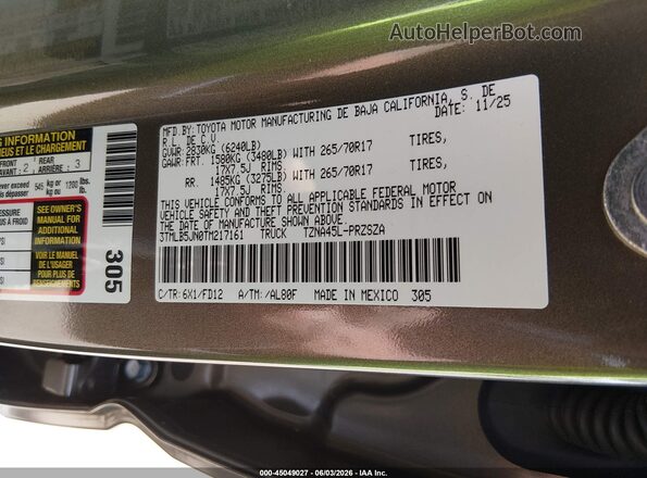 3TMLB5JN0TM217161 2026 TOYOTA TACOMA Green 
