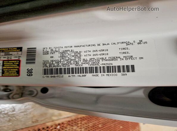 3TMLB5JN2SM176210 2025 TOYOTA TACOMA White VIN կոդի պիտակի տեսք
