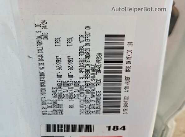 3TMLB5JN3RM010238 2024 TOYOTA TACOMA White Вид наклейки з VIN-кодом