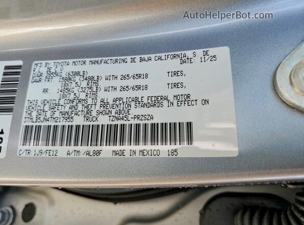 3TMLB5JN4TM217955 2026 TOYOTA TACOMA Серебряный Вид наклейки с VIN-кодом