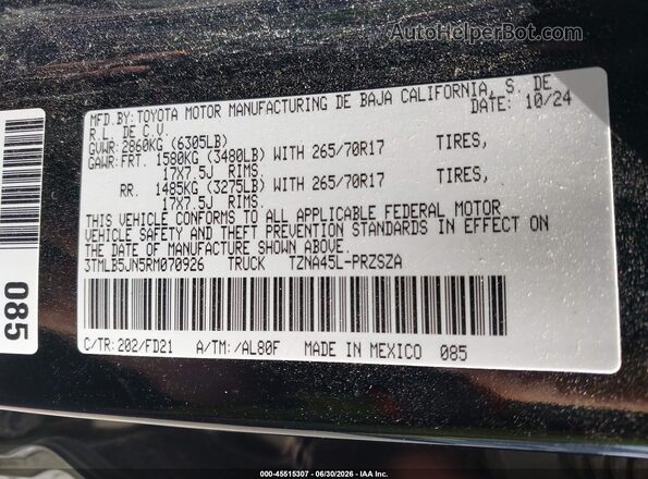3TMLB5JN5RM070926 2024 TOYOTA TACOMA Black Вид підкапотного простору