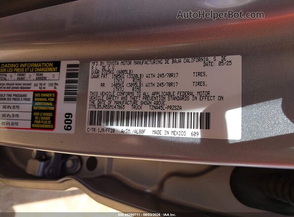 3TMLB5JN5SM147865 2025 TOYOTA TACOMA Серый Вид подкапотного пространства