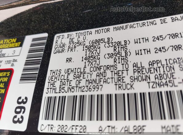 3TMLB5JN5TM236997 2026 TOYOTA TACOMA Black Engine compartment view