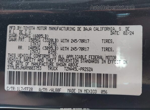 3TMLB5JN6RM003753 2024 TOYOTA TACOMA Black Շարժիչի բաժամունքի տեսք