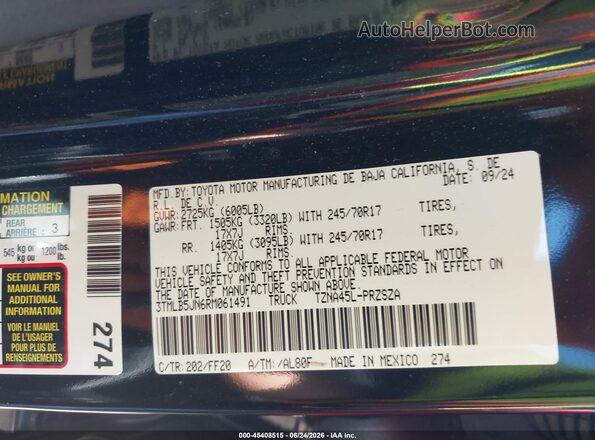3TMLB5JN6RM061491 2024 TOYOTA TACOMA Black Engine compartment view