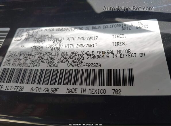 3TMLB5JN6SM127849 2025 TOYOTA TACOMA Серый Вид подкапотного пространства