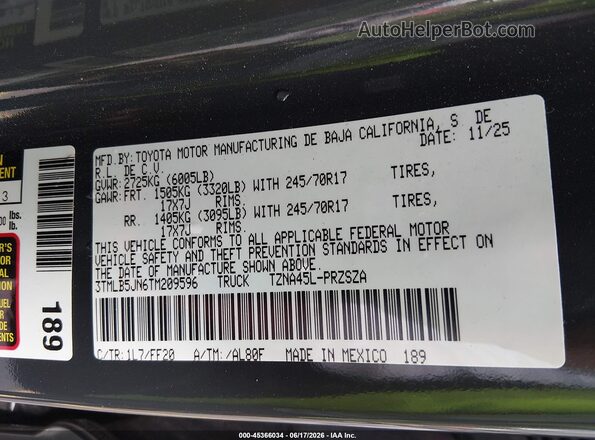 3TMLB5JN6TM209596 2026 TOYOTA TACOMA Gray Widok komory silnika