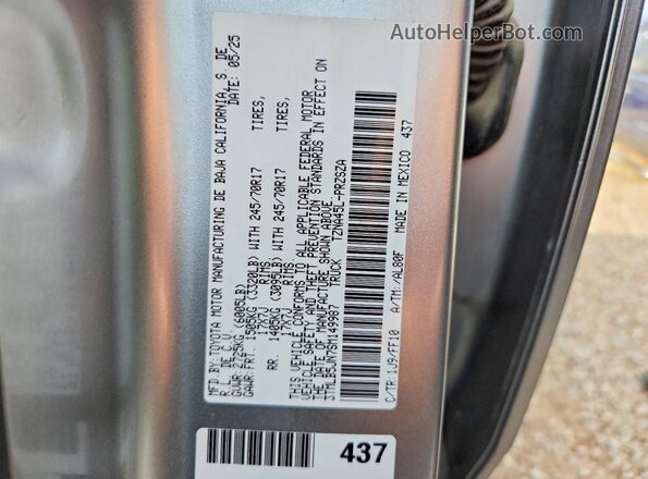 3TMLB5JN7SM149987 2025 TOYOTA TACOMA Silver Vista de la etiqueta del VIN