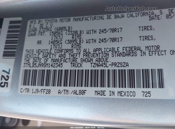 3TMLB5JN9SM142345 2025 TOYOTA TACOMA Silver Вид підкапотного простору