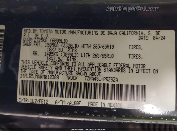 3TMLB5JNXRM012388 2024 TOYOTA TACOMA Gray Շարժիչի բաժամունքի տեսք