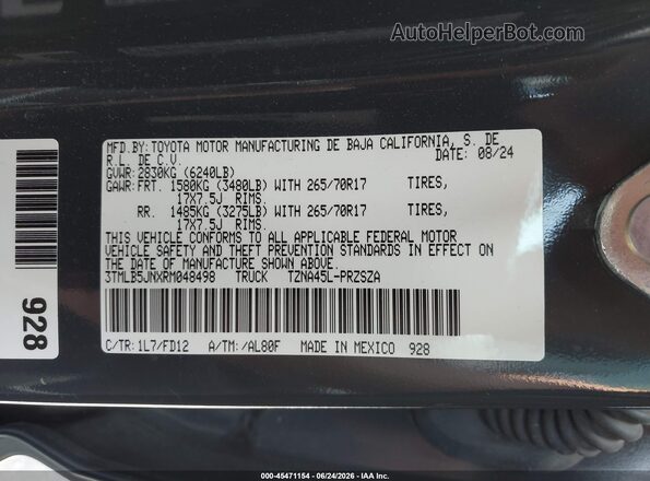 3TMLB5JNXRM048498 2024 TOYOTA TACOMA Gray Vista del compartimento del motor