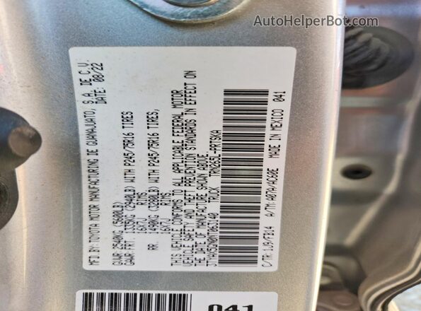 3TYAX5GN0NT063140 2022 TOYOTA TACOMA Silver Widok naklejki z numerem VIN